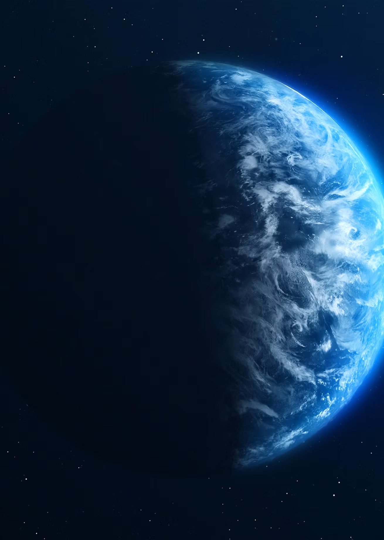 A Terra iluminada em azul, vista do espaço